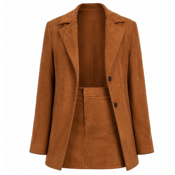 Fashion Nova Dresses & Skirts - Set Faux Suede Jacket Skirt Set Brown Sz XS Fashion Nova